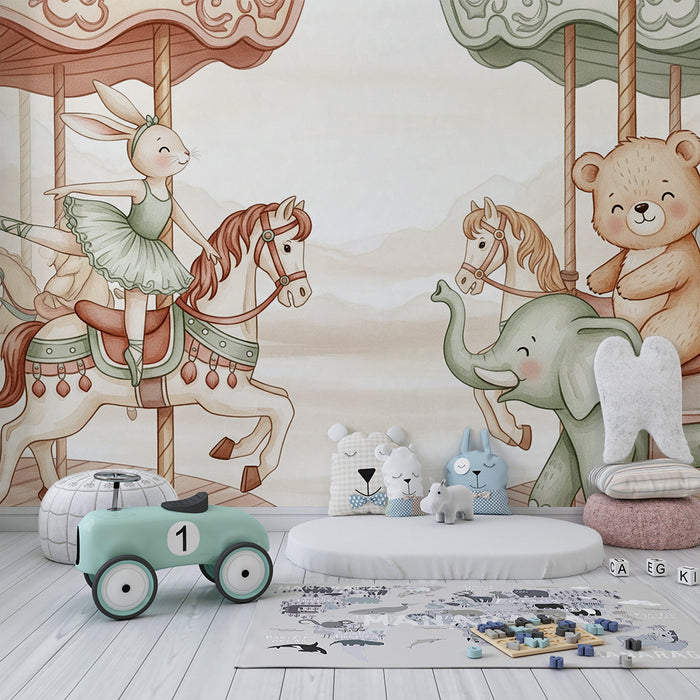 Papier peint chambre bébé | Danseuses et animaux du manège