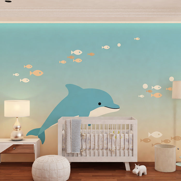 Barntapet | Glada delfiner och färgglada fiskar i lugnande hav