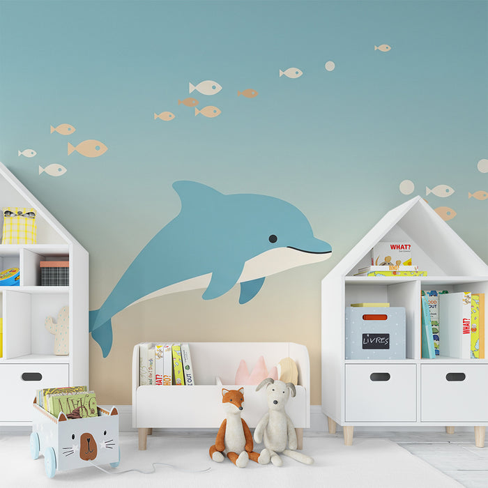 Barntapet | Glada delfiner och färgglada fiskar i lugnande hav