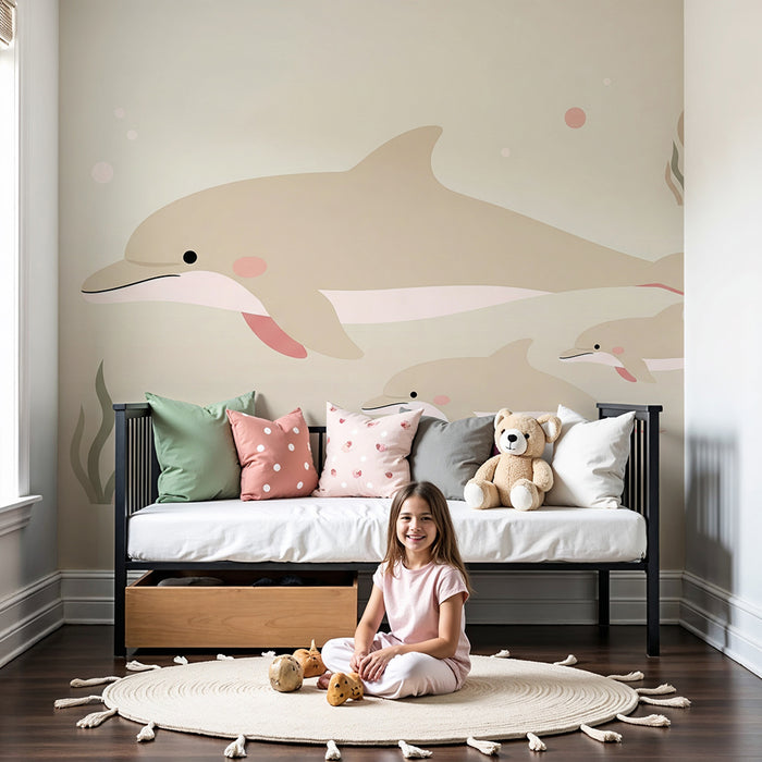 Lastenhuoneen tapetti | Suloiset delfiinit uivat rauhallisessa valtameressä