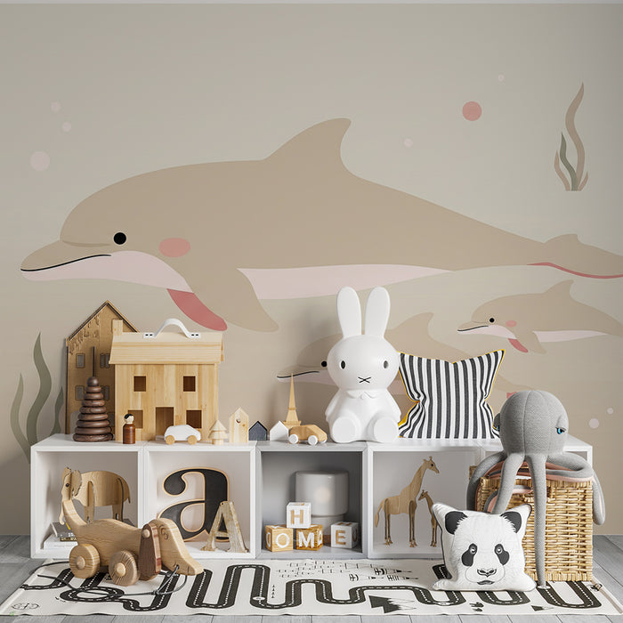 Lastenhuoneen tapetti | Suloiset delfiinit uivat rauhallisessa valtameressä