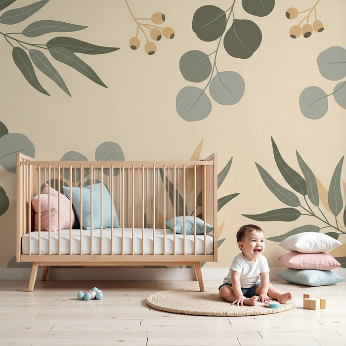 Nursery Wallpaper | Delicate Leaves and Natural Patterns on a Soft Background
