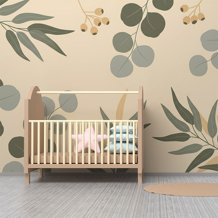 Nursery Wallpaper | Delicate Leaves and Natural Patterns on a Soft Background