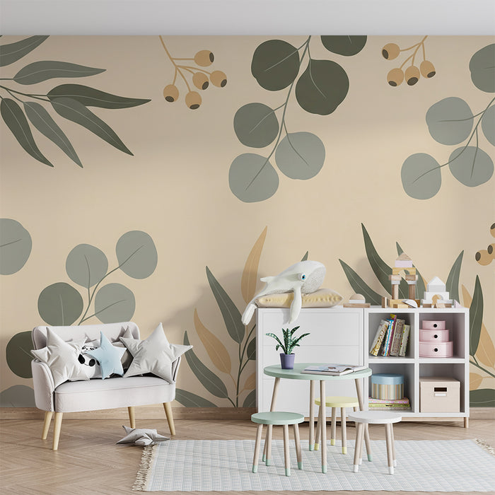 Nursery Wallpaper | Delicate Leaves and Natural Patterns on a Soft Background