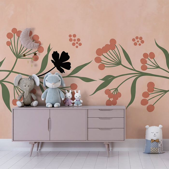Papier peint chambre bébé | Décor de fleurs délicates sur fond rose doux