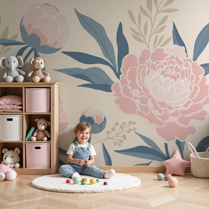 Baby nursery wallpaper | Delicate peony design on a soft, harmonious background