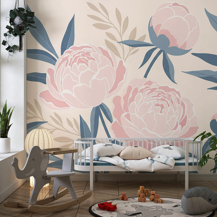 Baby nursery wallpaper | Delicate peony design on a soft, harmonious background