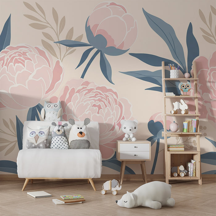 Baby nursery wallpaper | Delicate peony design on a soft, harmonious background