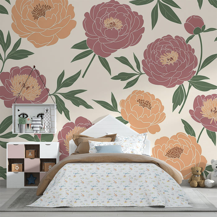 Baby nursery wallpaper | Delicate peony design on a soft, light background