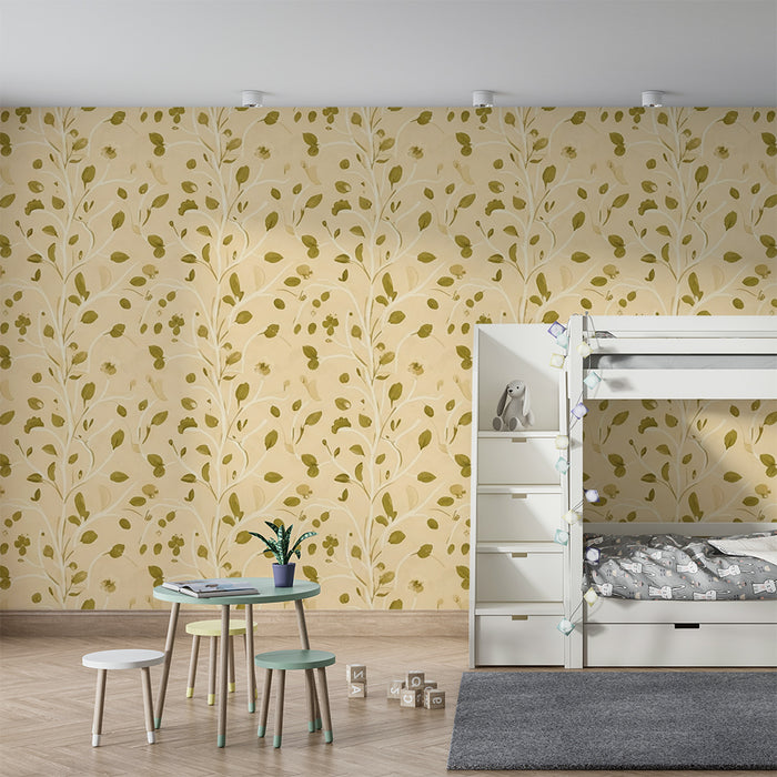 Børneværelsestapet | Delikat blomsterdekoration på beige baggrund