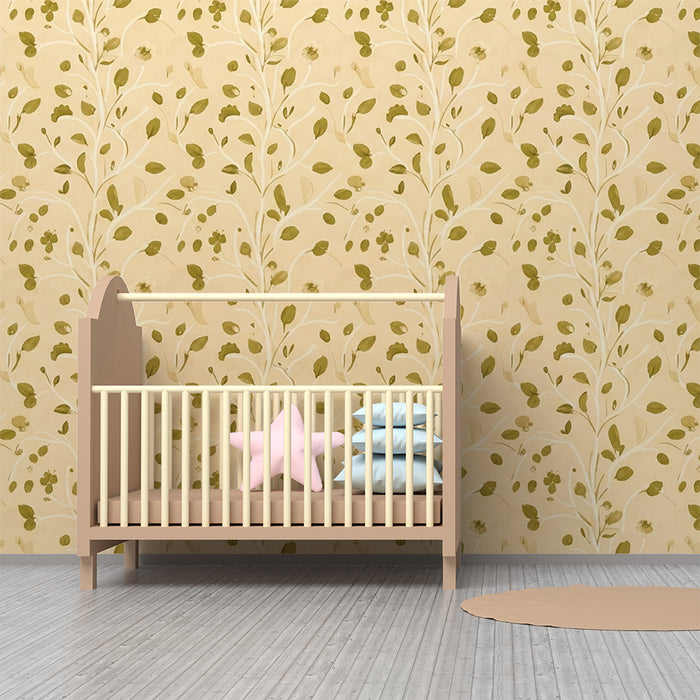 Børneværelsestapet | Delikat blomsterdekoration på beige baggrund