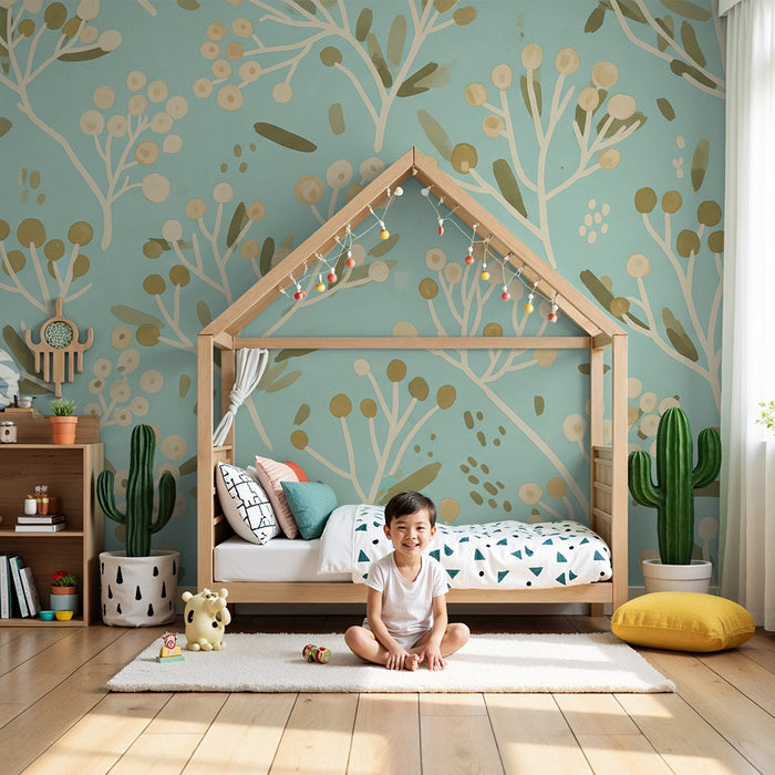Baby's room wallpaper | Delicate floral pattern on a light blue background