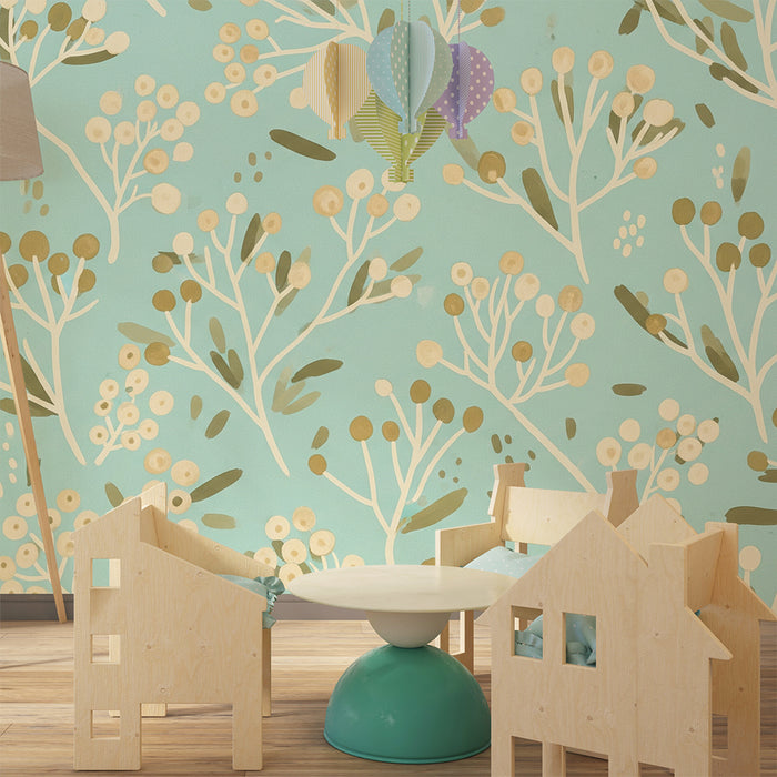 Baby's room wallpaper | Delicate floral pattern on a light blue background