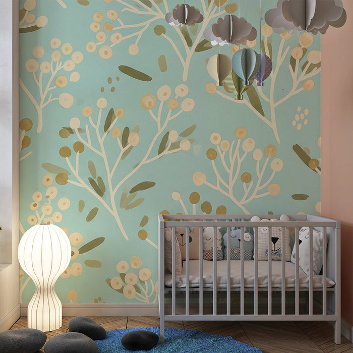 Baby's room wallpaper | Delicate floral pattern on a light blue background