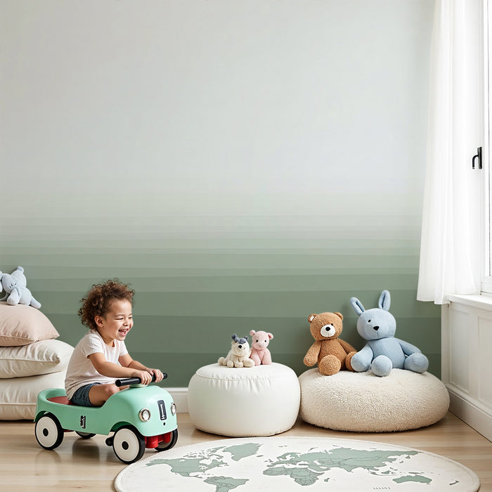 Papier peint chambre bébé | Dégradé apaisant de verts et de gris