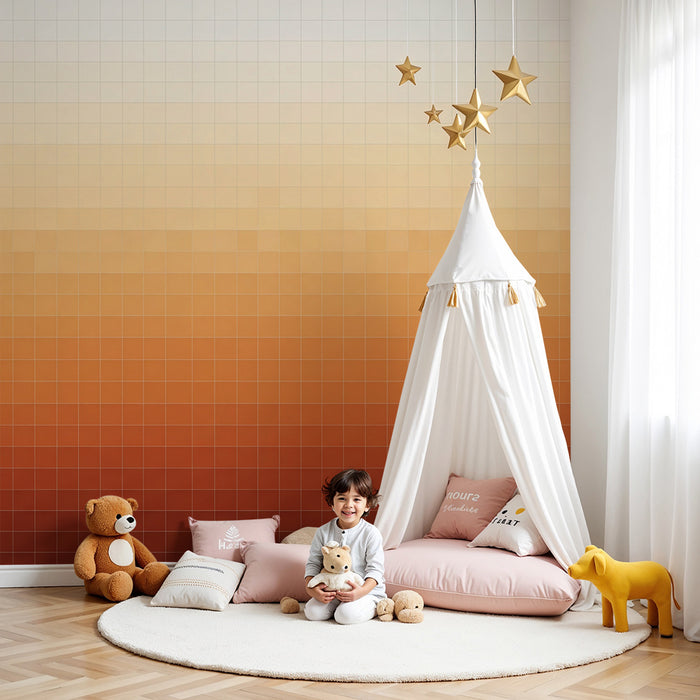 Babykamer behang | Zachte verloopkleur terracotta