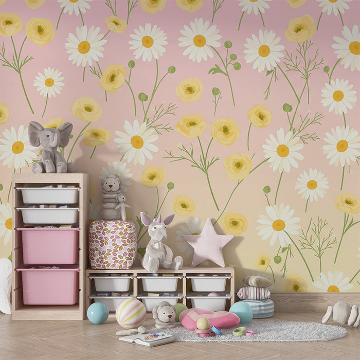 Nursery room wallpaper | Delicate pastel flowers