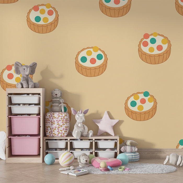 Тапети за детска стая | Сладки цветни тарталетки върху нежен фон