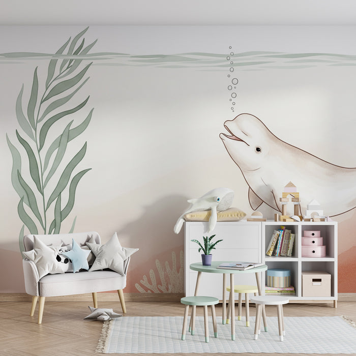 Babykamer behang | Onderwater ontspanning met een beluga