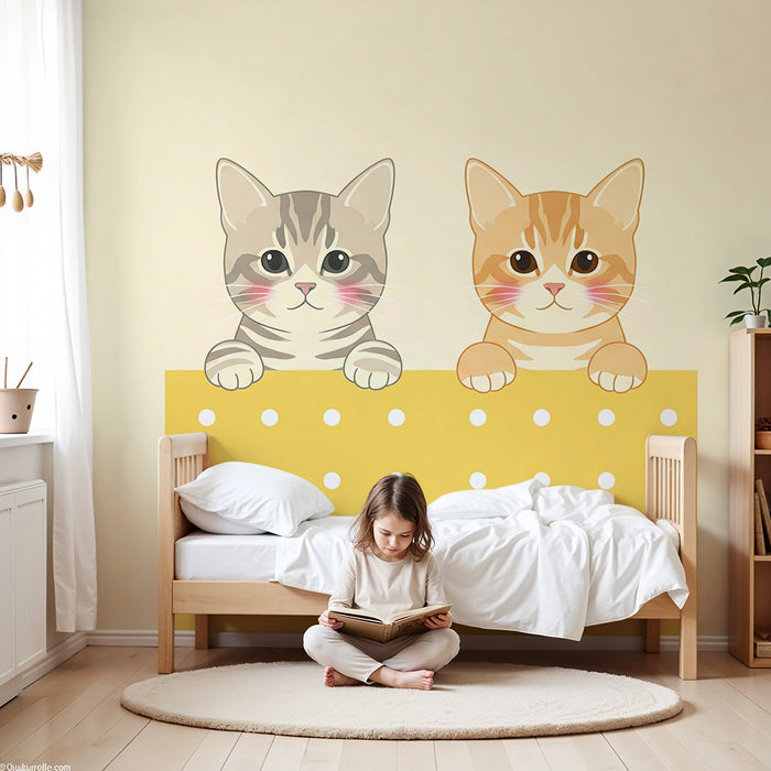 Papier peint chambre bébé | Deux adorables chatons sur fond pastel