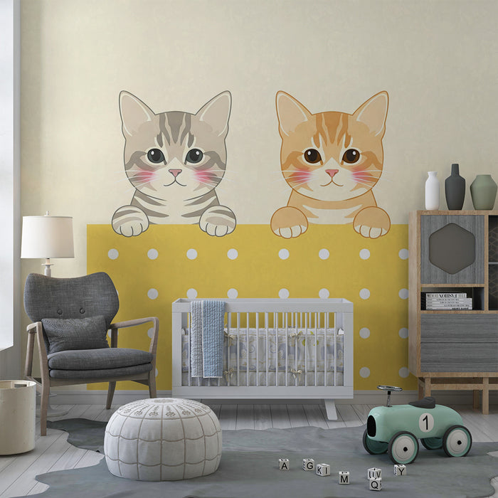 Papier peint chambre bébé | Deux adorables chatons sur fond pastel
