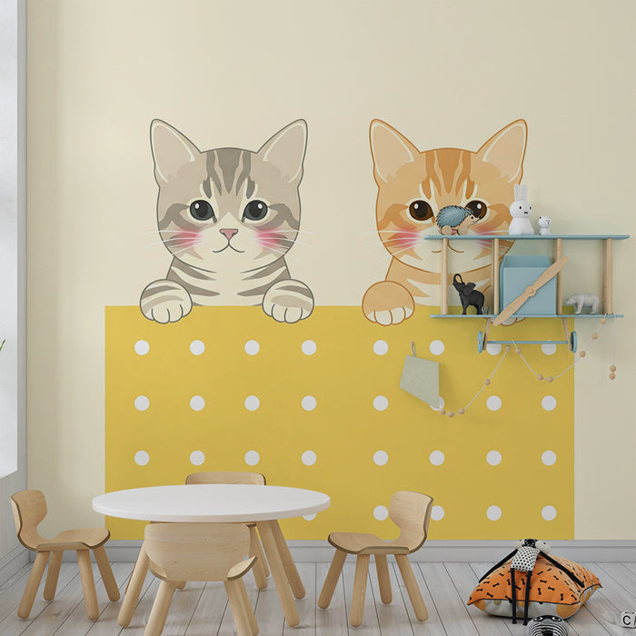 Papier peint chambre bébé | Deux adorables chatons sur fond pastel