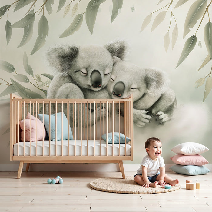 Barntapet | Två kramande koalor på en mjuk moln