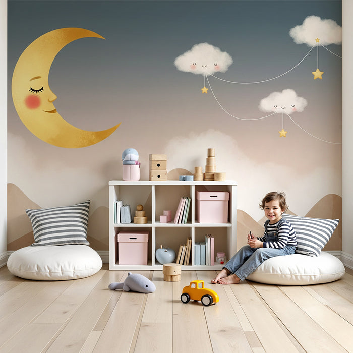 Paber tapeet beebi tuba | Õrn tähtede ja kuu ning pilvedega öö