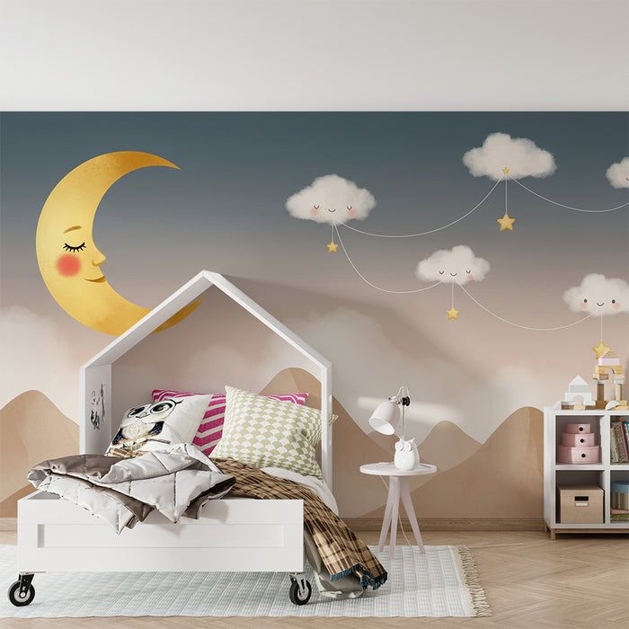 Paber tapeet beebi tuba | Õrn tähtede ja kuu ning pilvedega öö