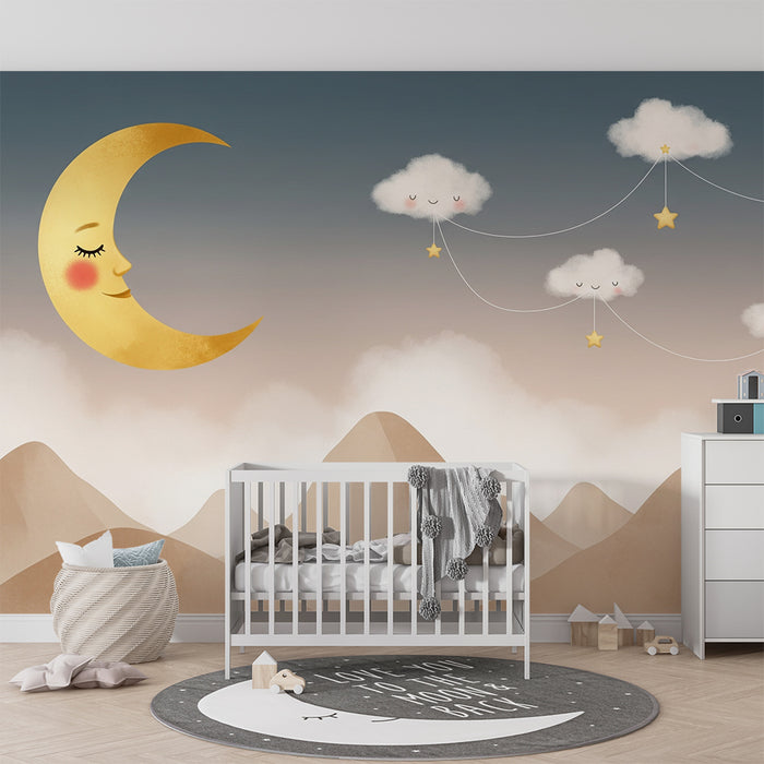 Paber tapeet beebi tuba | Õrn tähtede ja kuu ning pilvedega öö