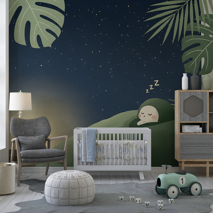 Tapet pentru camera de bebeluși | Noapte dulce cu un mic visător