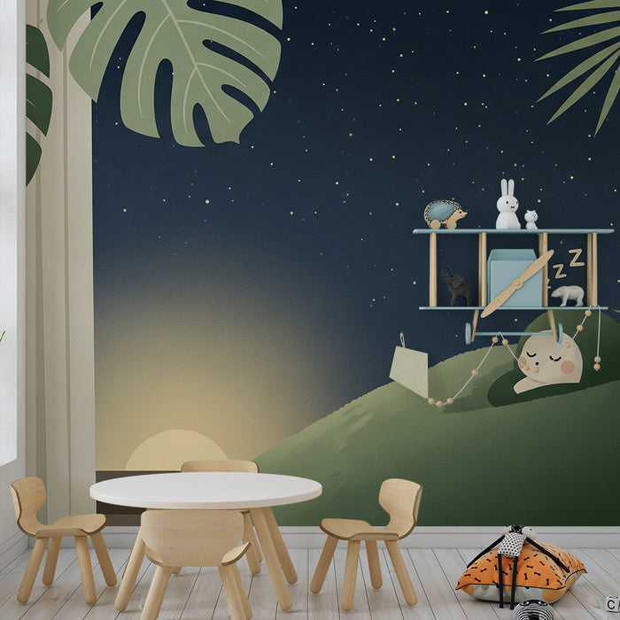Tapet pentru camera de bebeluși | Noapte dulce cu un mic visător