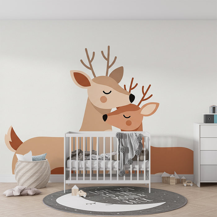 Nursery room wallpaper | Soft deer and tender hugs in a soothing decor