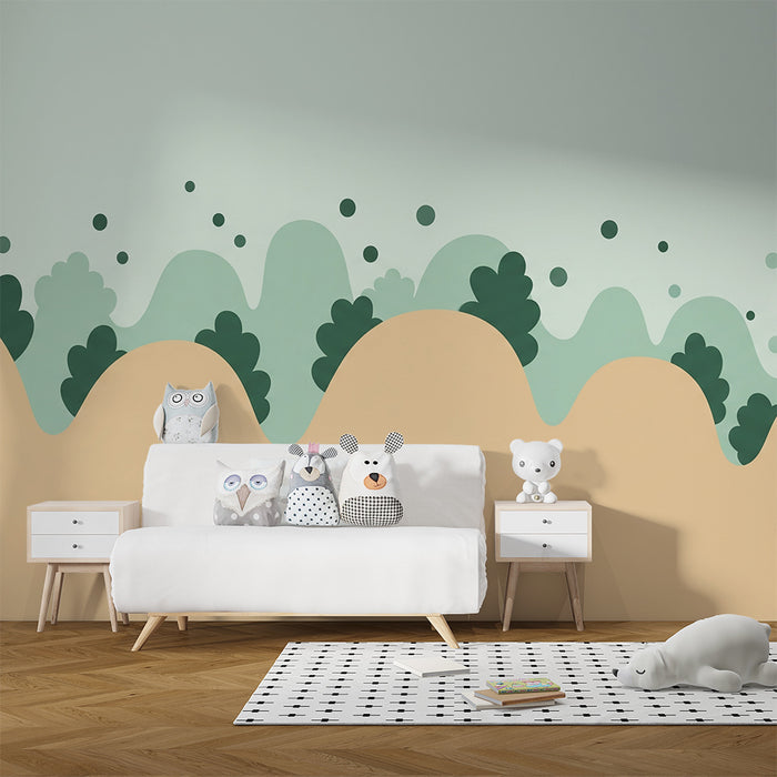 Babykamer behang | Zachte heuvels en rustgevend bladeren