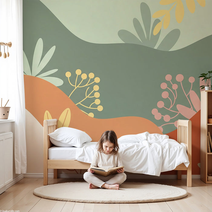 Babyzimmer Tapete | Sanfte Hügel und bunte Blätter für eine beruhigende Atmosphäre