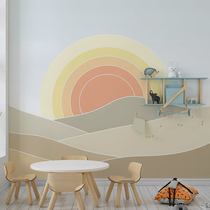 Papel pintado infantil | Suaves colinas y amanecer pastel