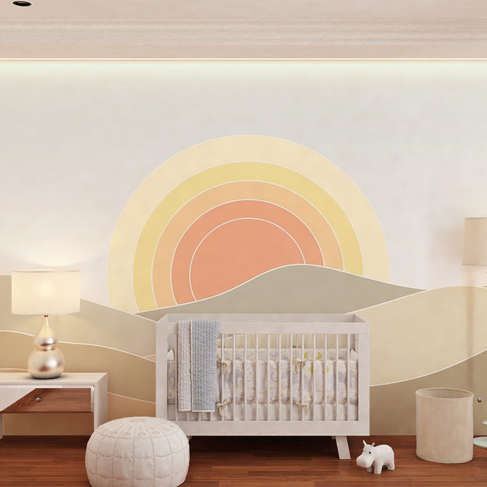 Papel pintado infantil | Suaves colinas y amanecer pastel