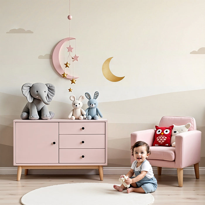 Nursery room wallpaper | Gyengéd dombok és aranyhold