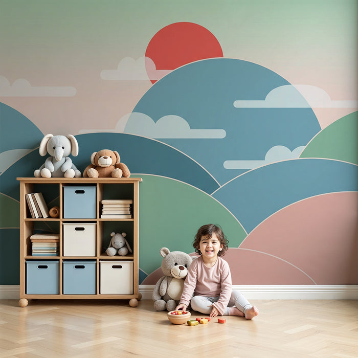 Lastenhuoneen tapetti | Lempeät pastelliväriset kukkulat ja rauhoittava taivas