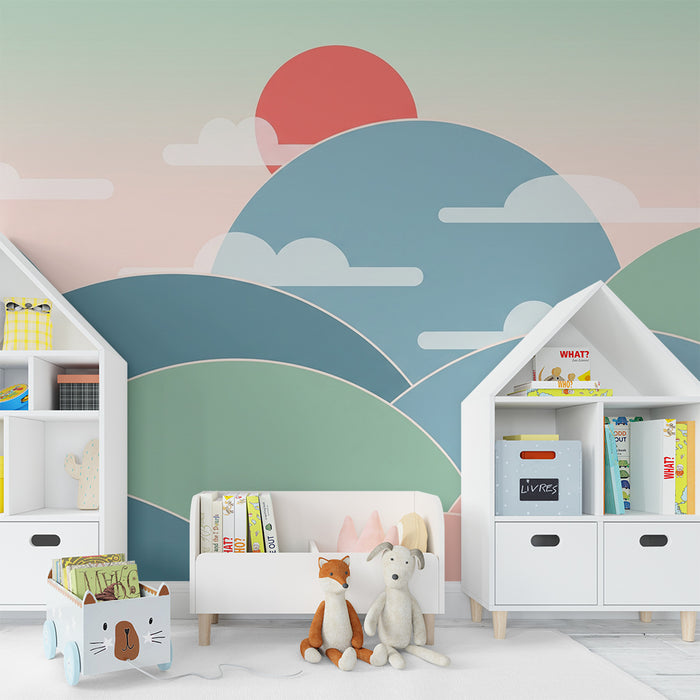 Lastenhuoneen tapetti | Lempeät pastelliväriset kukkulat ja rauhoittava taivas