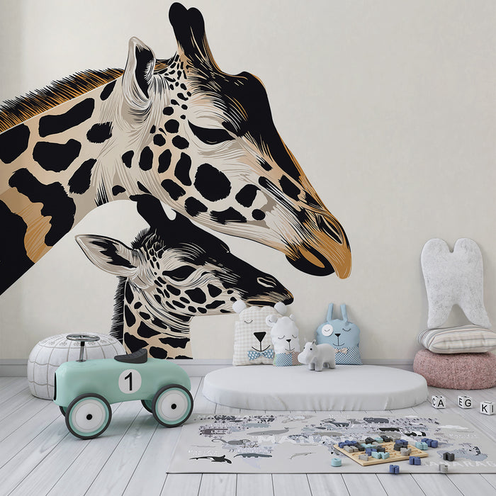 Papel de parede quarto bebê | Doces girafas mãe e bebê em fundo claro