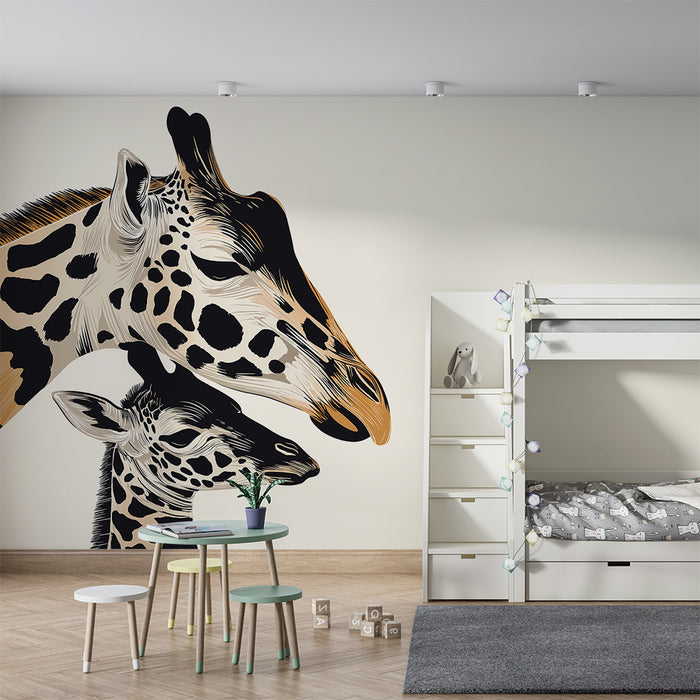 Papel de parede quarto bebê | Doces girafas mãe e bebê em fundo claro
