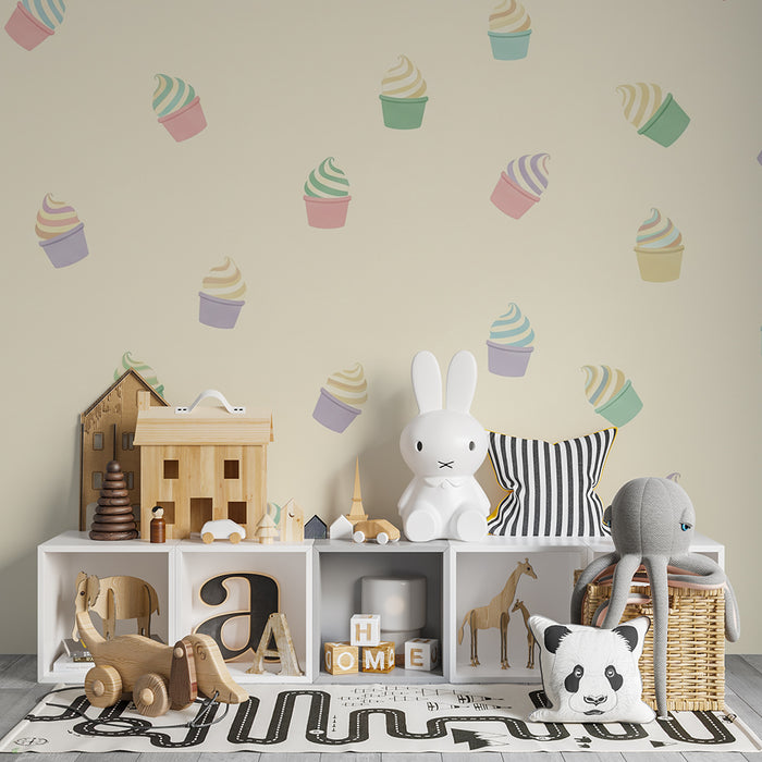 Vauvanhuoneen tapetti | Pastellitaustalla pehmeitä italianjäätelöitä
