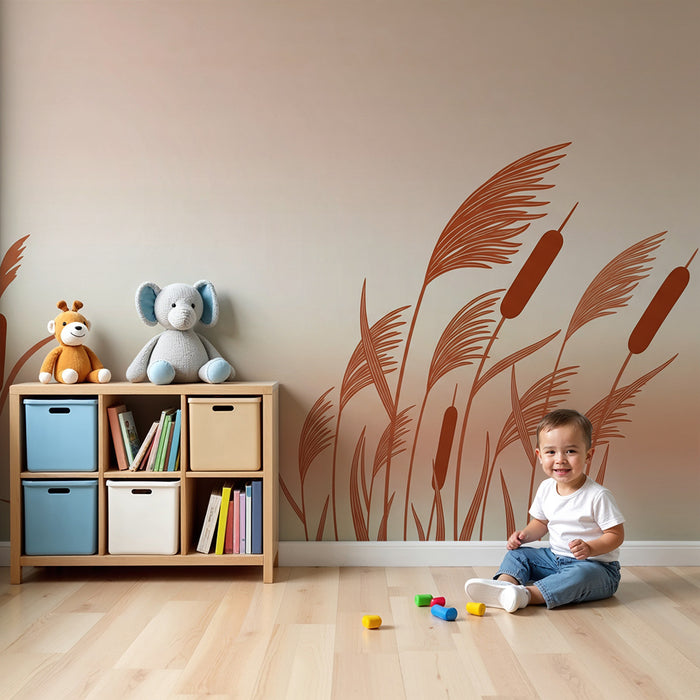 Nursery room wallpaper | Soft herbs and reed on a pastel background