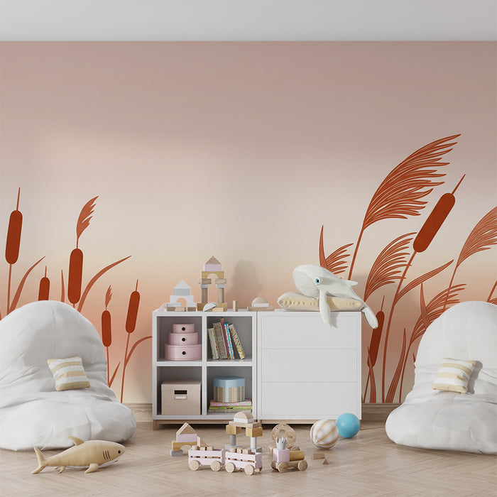 Nursery room wallpaper | Soft herbs and reed on a pastel background