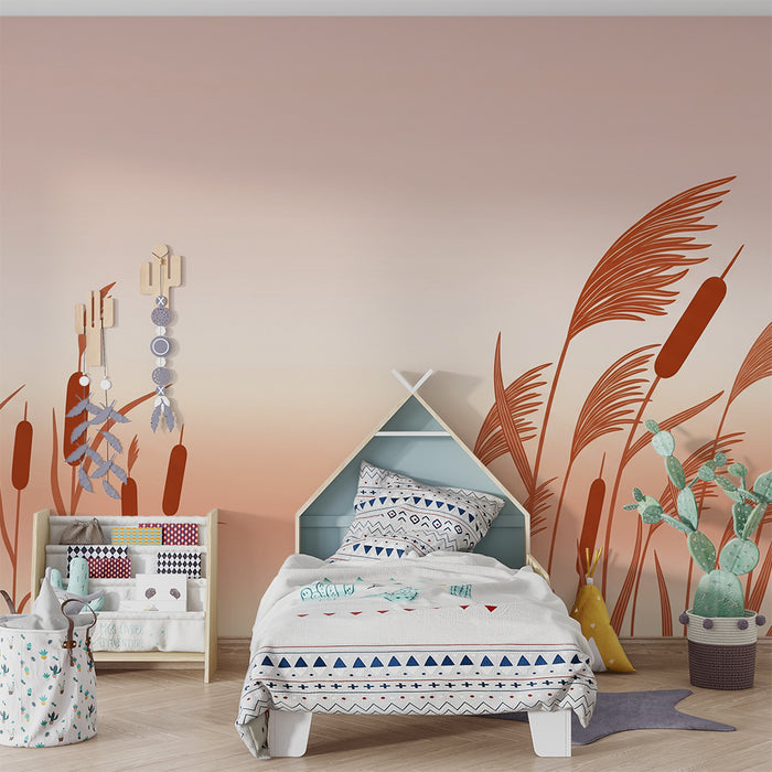 Nursery room wallpaper | Soft herbs and reed on a pastel background