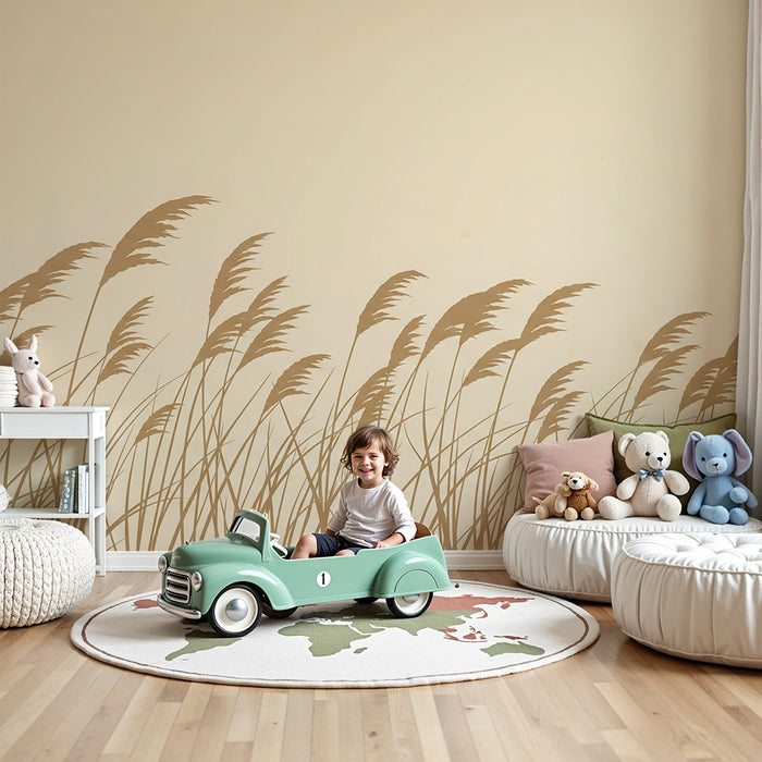 Babykamer behang | Zachte kruiden op rustgevende beige achtergrond