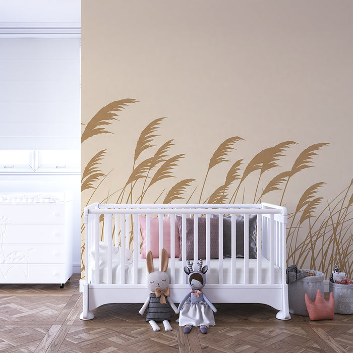 Babykamer behang | Zachte kruiden op rustgevende beige achtergrond