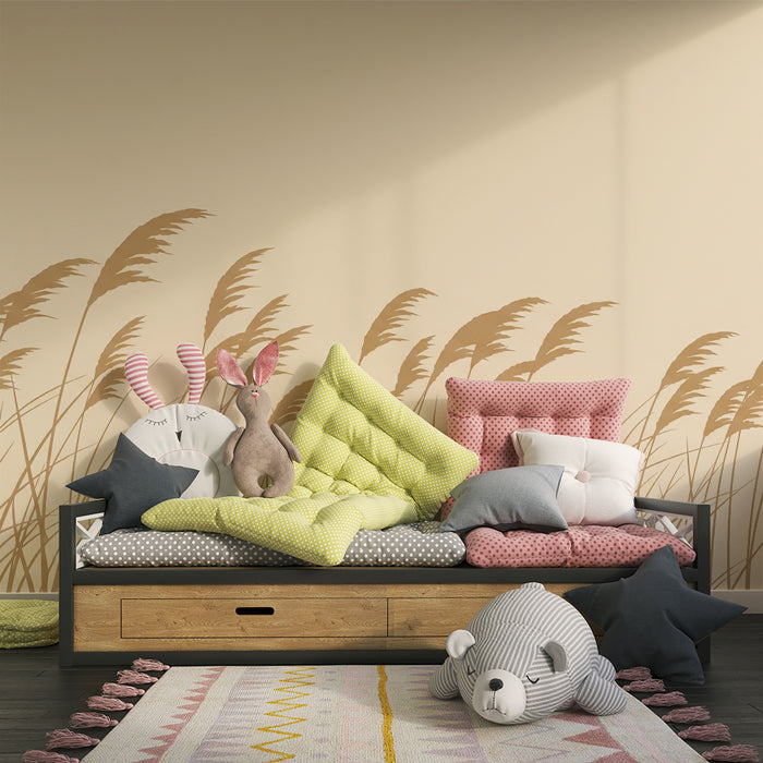 Babykamer behang | Zachte kruiden op rustgevende beige achtergrond