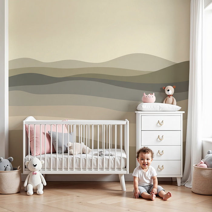 Børneværelse tapet | Blide bølger af naturlige farver